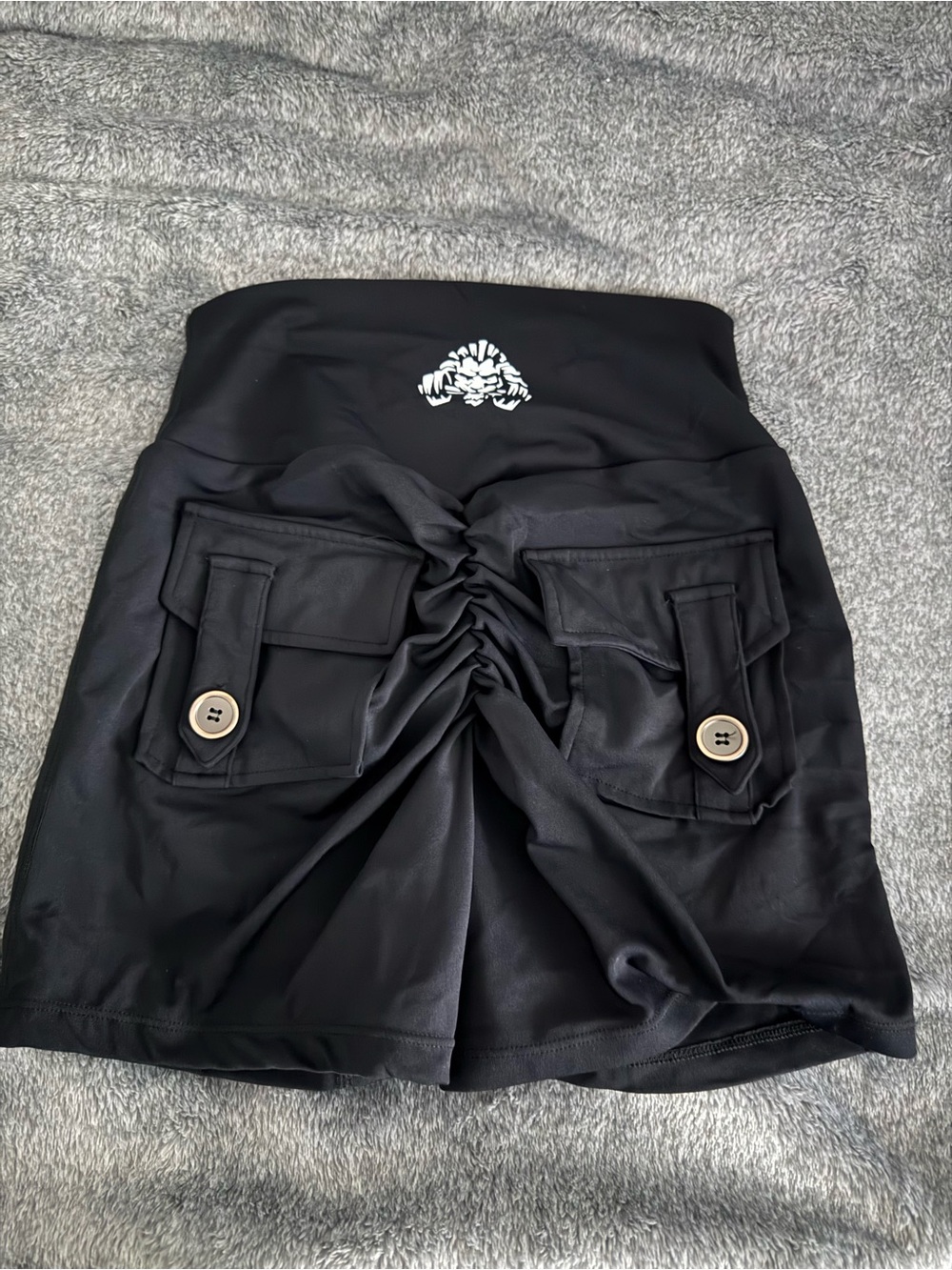 Black BBL SHORTS Ruched Pocket Mini Skirt with Button Detail